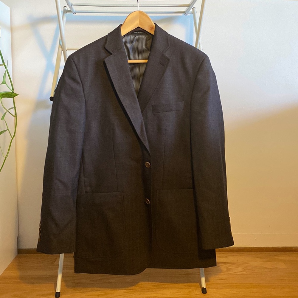 Calvin Klein Mens 38R Wool Blazer Brown Herringbone Suit Jacket